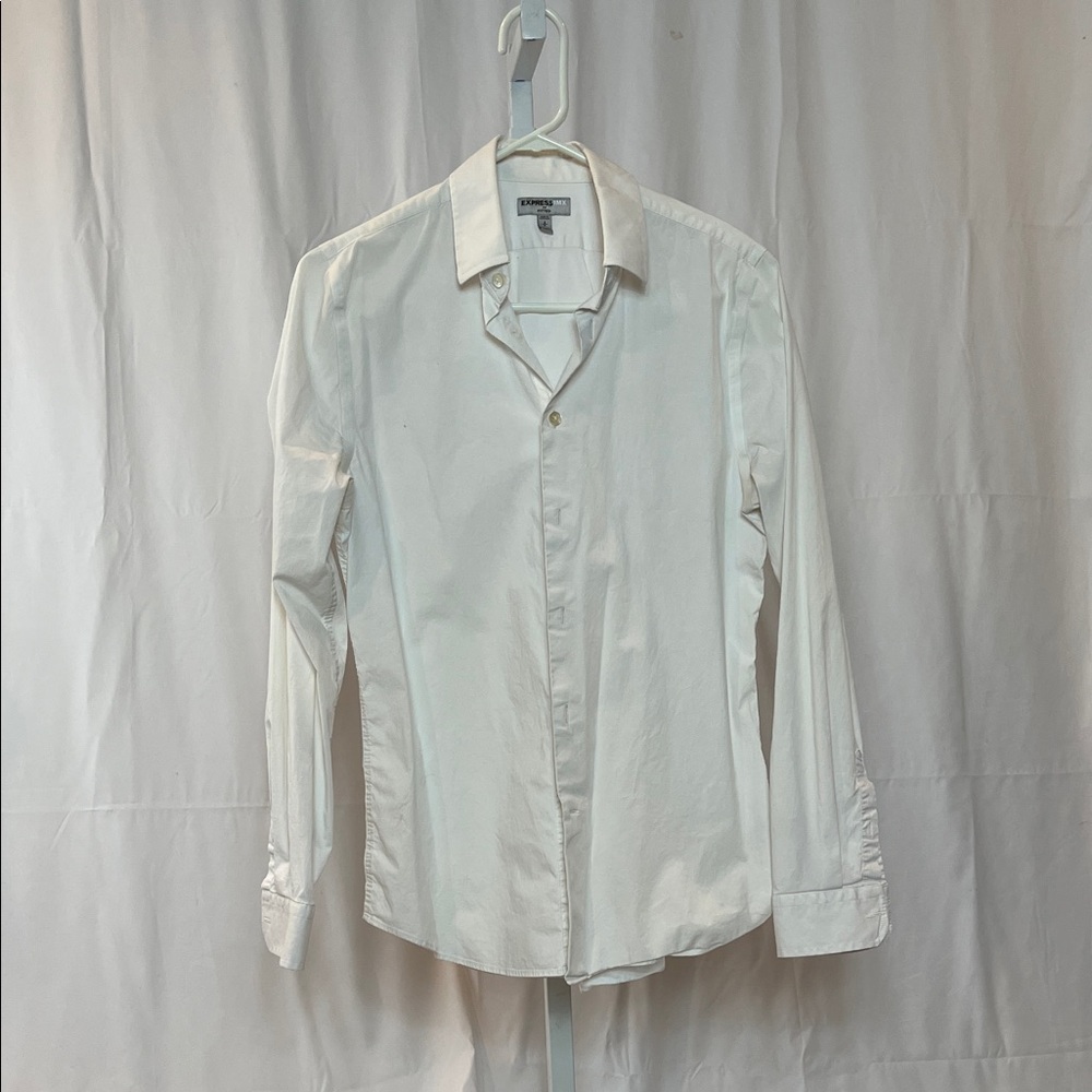 Express 1MX Fitted Classic White Dress Shirt